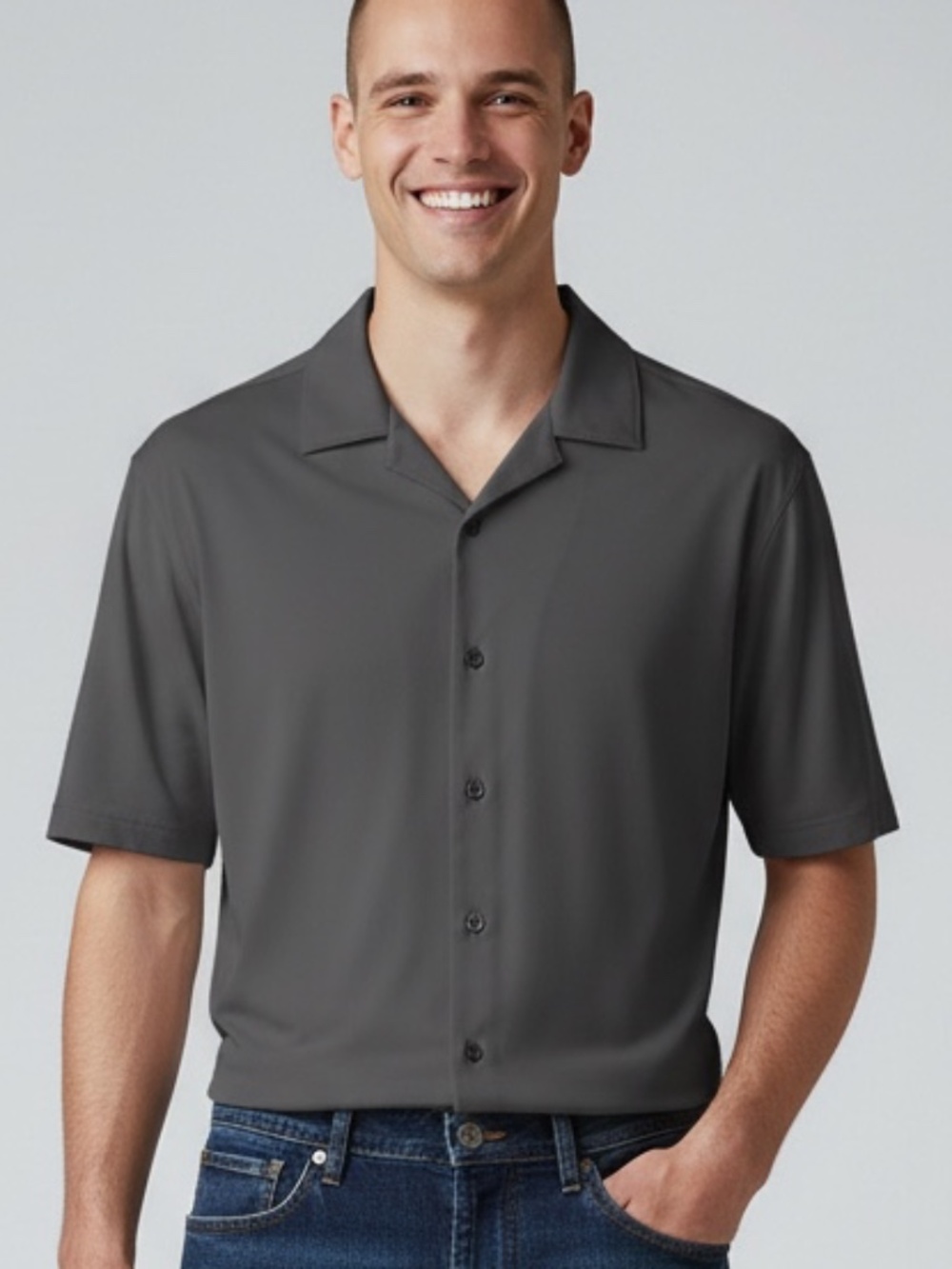 Marc Anthony Men’s Size Large Grey Patterned Button Down Short Sleeve Shirt